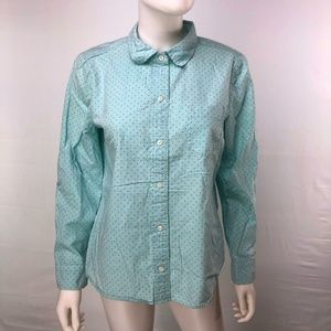 J. Crew Size 12 Blue Polka Dot Long Sleeves Blouse